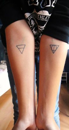 Wonderful Black Outline Upside Down Triangle Tattoo On Both Forearm