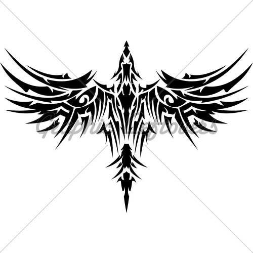 Wonderful Black Tribal Flying Phoenix Tattoo Design