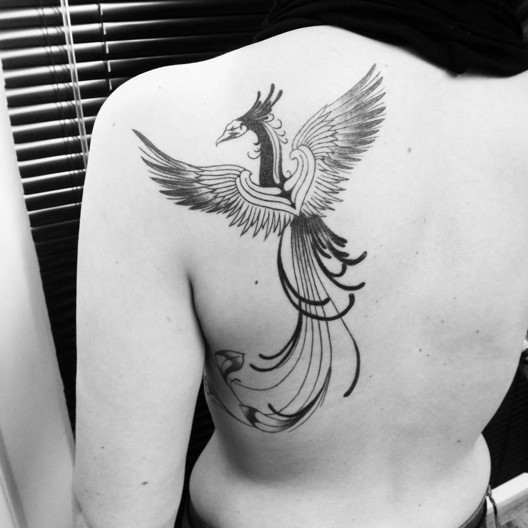 Wonderful Phoenix Tattoo On Left Back Shoulder