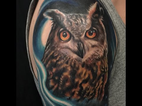 Wonderful Realistic Owl Tattoo On Right Half Sleeve By London Reese