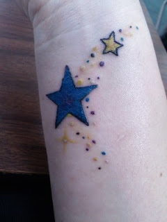 Yellow and Blue Star Tattoo On Wrist