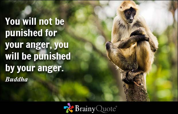 You will not be punished for your anger, you will be punished by your anger. Buddha