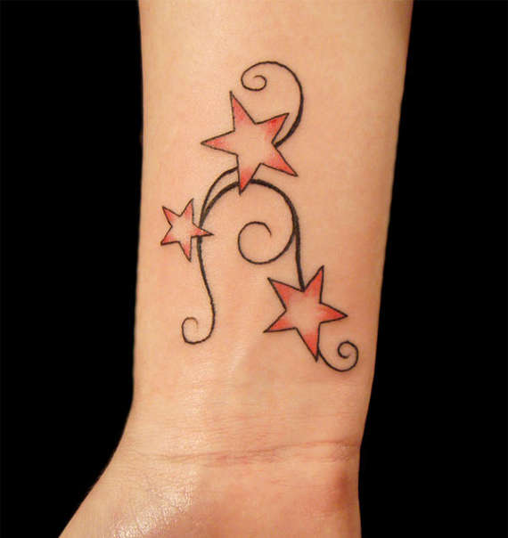 Zodiac Leo And Red Stars Wrist Tattoo