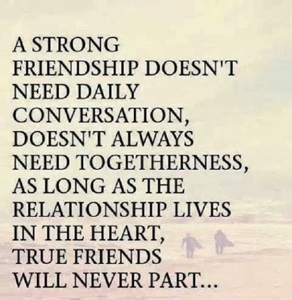 A strong friendship doesn't need daily conversation; doesn't always need togetherness. As long as the relationship lives in the...