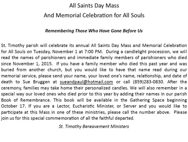 All Saints Day Mass And Memorial Celebration For All Souls