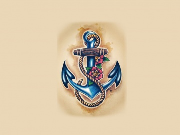 Amazing Anchor With Rope And Flowers Tattoo Design