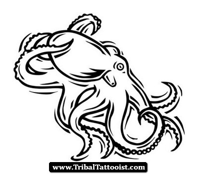 Amazing Black Tribal Octopus Tattoo Stencil