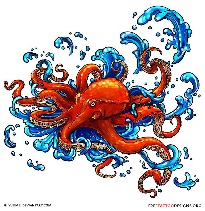 Amazing Colorful Octopus Tattoo Design By Yuumei