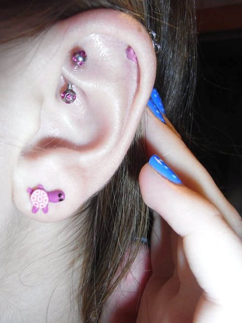 Amazing Left Ear Lobe And Rook Piercing For Girls