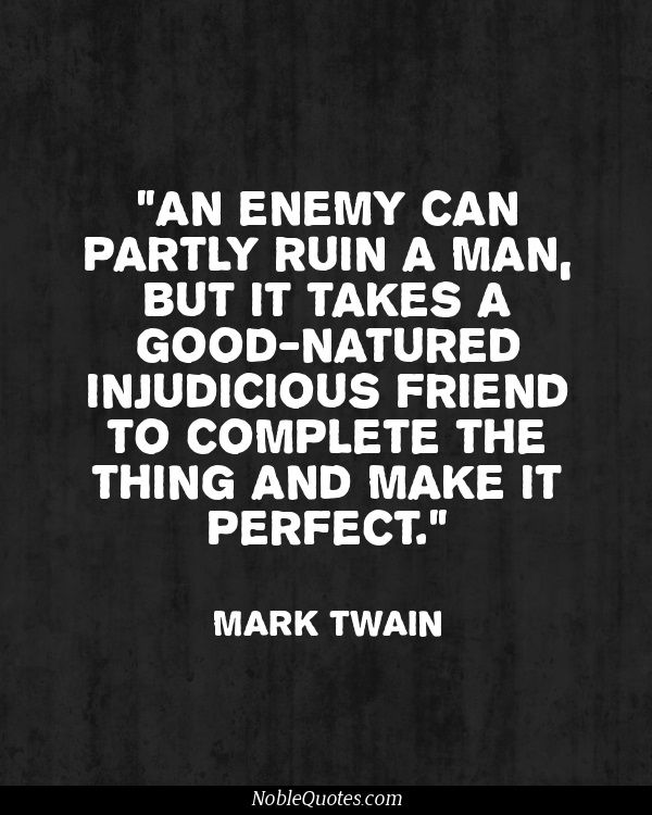 An enemy can partly ruin a man, but it takes a good-natured injudicious friend to complete the thing and make it perfect. Mark Twain