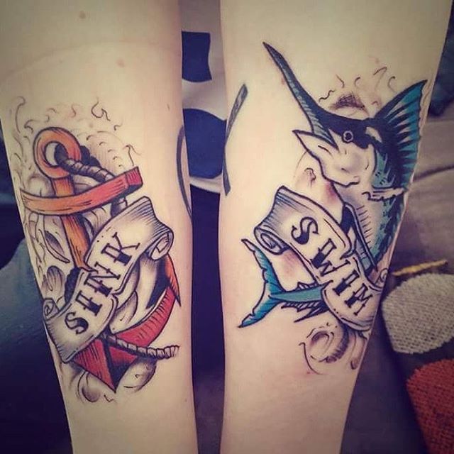 Anchor And Sword Fish With Banner Tattoo Design For Forearm