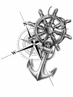 Anchor With Compass And Ship Wheel Tattoo Design By Chanlung168