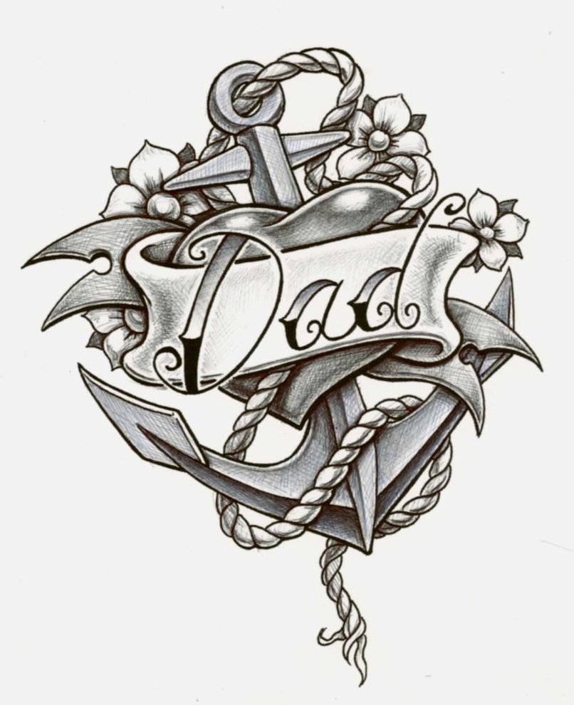 Anchor With Flowers And Dad Banner Tattoo Design By Cbader
