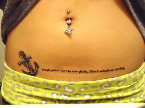 Anchor With Flowers Tattoo On Girl Hip