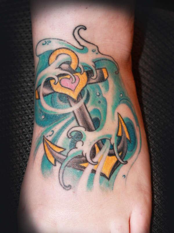 Attractive Anchor Tattoo On Left Foot By Dustinpoole