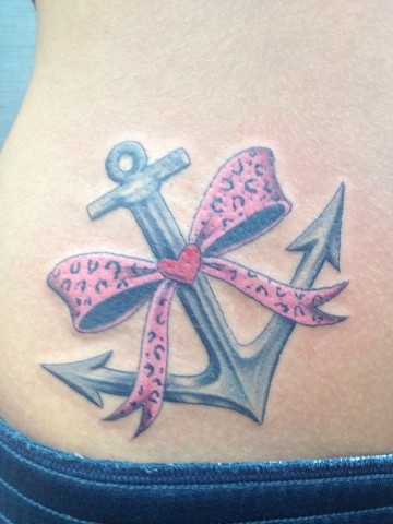 Attractive Anchor With Bow Tattoo Design For Girl