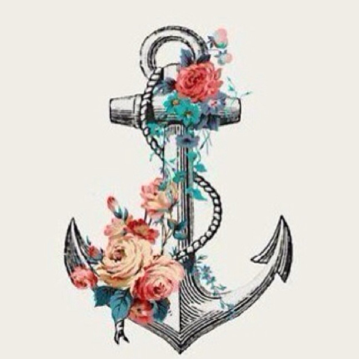 Attractive Anchor With Flowers Tattoo Design