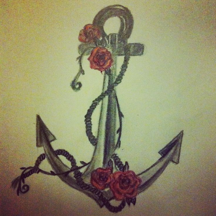 Attractive Anchor With Roses Tattoo Design