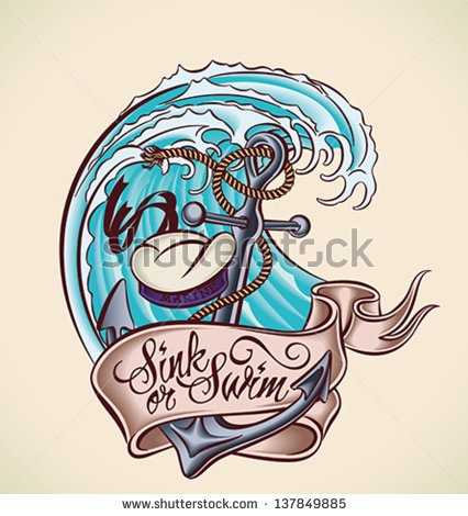 Attractive Anchor With Sink Or Swim Banner Tattoo Design