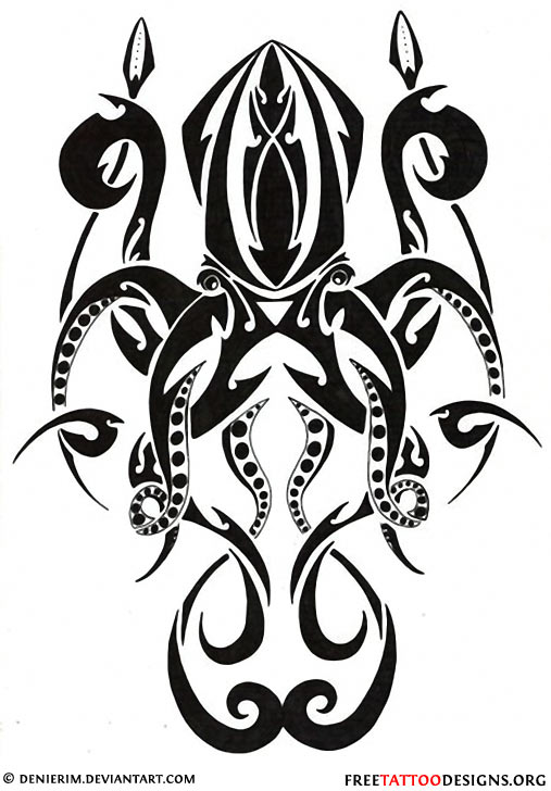 Attractive Black Tribal Octopus Tattoo Stencil By Jayden