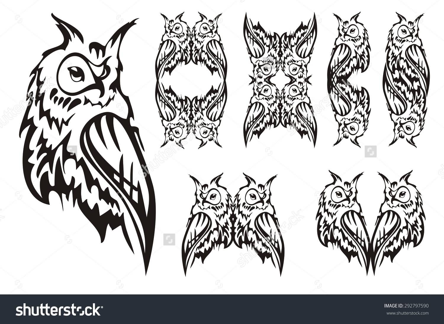 Attractive Black Tribal Owl Tattoo Flash