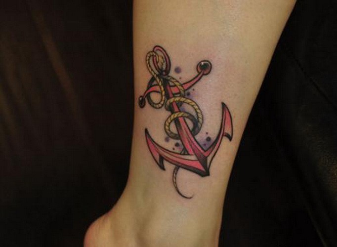 Attractive Cute Anchor Tattoo On Right Leg