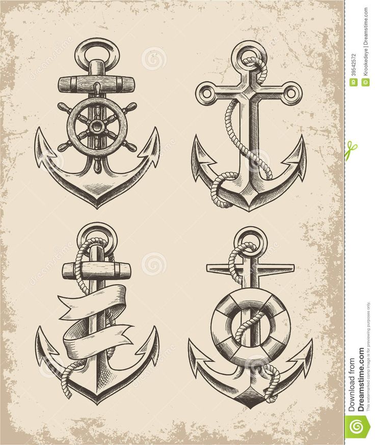 Attractive Four Anchor Tattoo Design