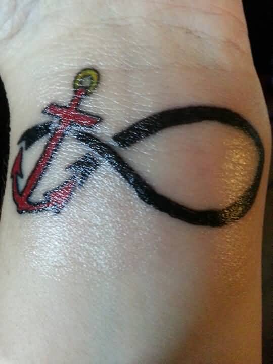 Attractive Infinity With Anchor Tattoo Design For Wrist