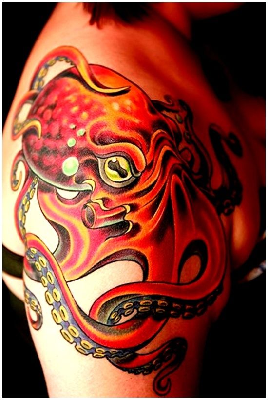 Attractive Japanese Octopus Tattoo On Girl Right Shoulder