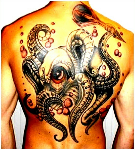 Attractive Japanese Octopus Tattoo On Man Back