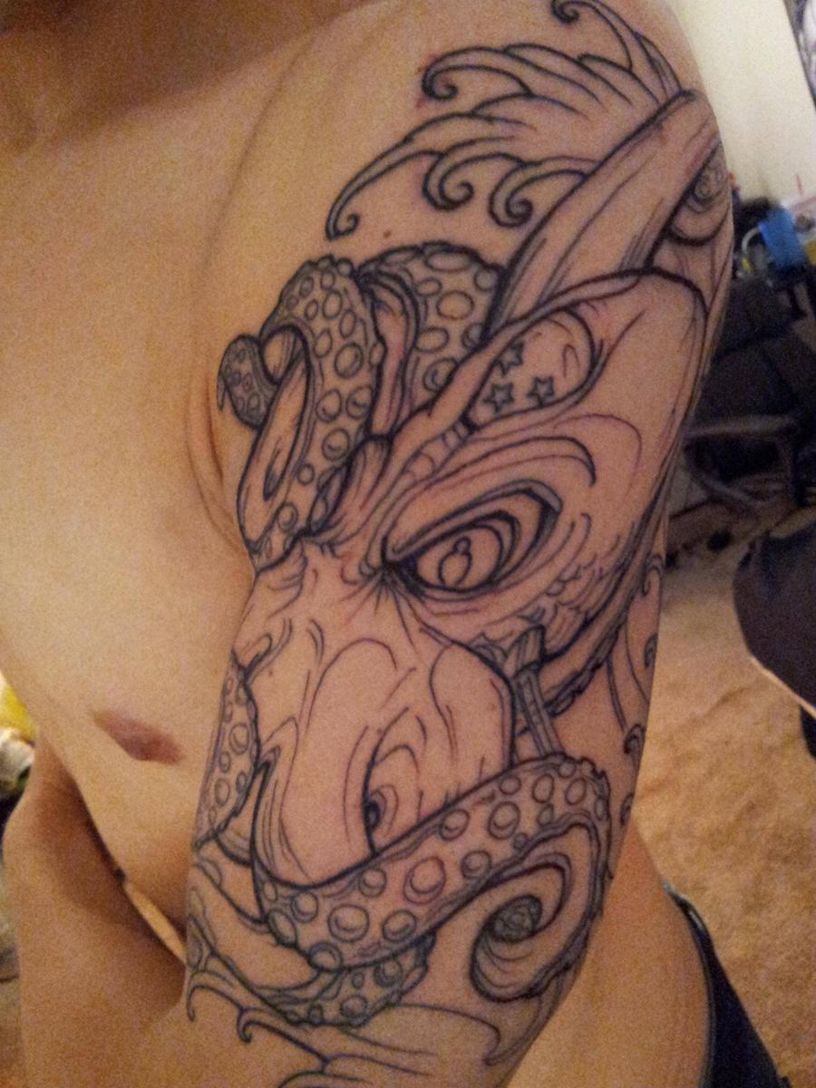 Attractive Japanese Octopus Tattoo On Man Left Half Sleeve