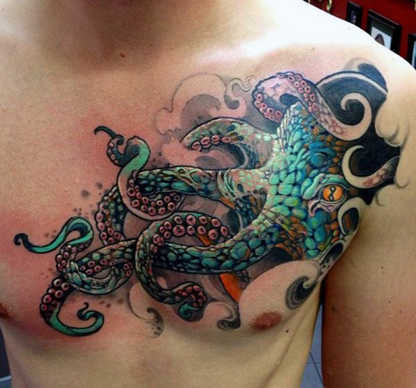 Attractive Octopus Tattoo On Man Chest