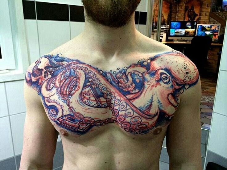 Attractive Octopus Tattoo On Man Chest