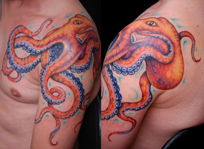 Attractive Octopus Tattoo On Man Left Shoulder