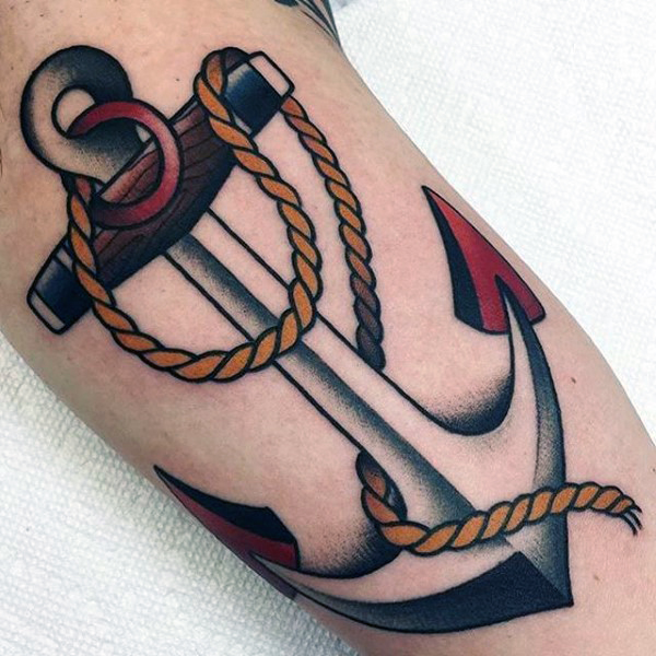 Attractive Traditional Anchor Tattoo Design For Half Sleeve