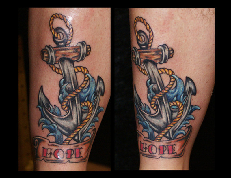 Awesome Anchor With Hope Banner Tattoo Design For Sleeve