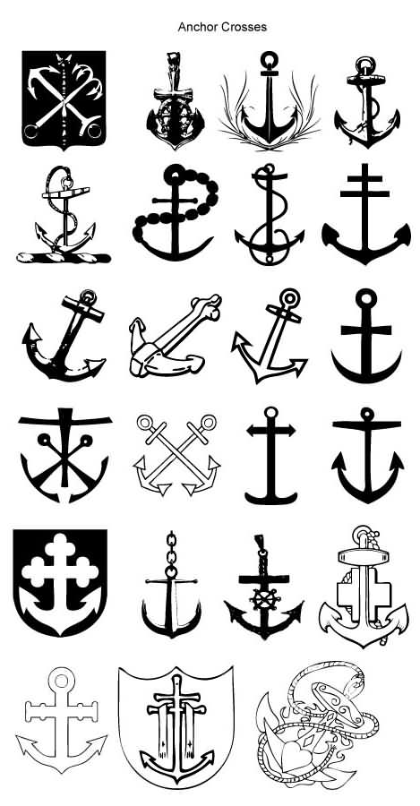 Awesome Black Anchor Cross Tattoo Flash