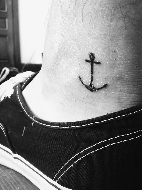 Awesome Black Anchor Tattoo On Right Foot Ankle