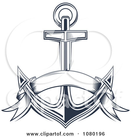 Awesome Black Ink Anchor With Ribbon Tattoo Design
