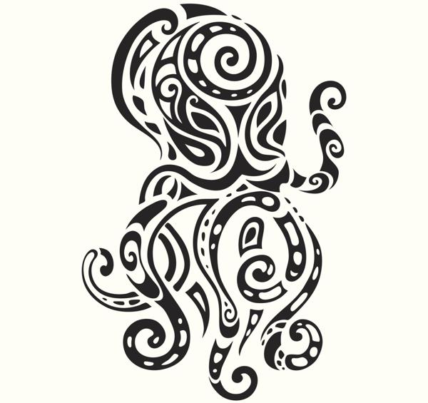 Awesome Black Tribal Octopus Tattoo Stencil