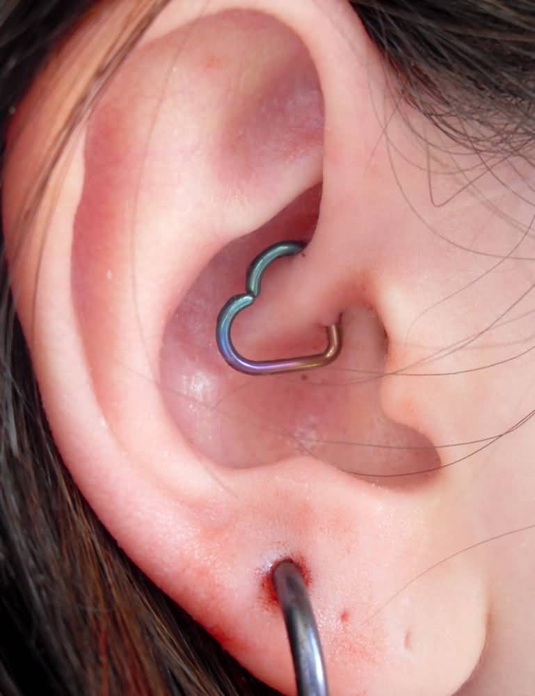 Awesome Colorful Rook Heart Piercing