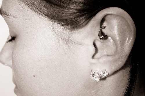 Awesome Double Lobes And Rook Piercing With Hoop Ring