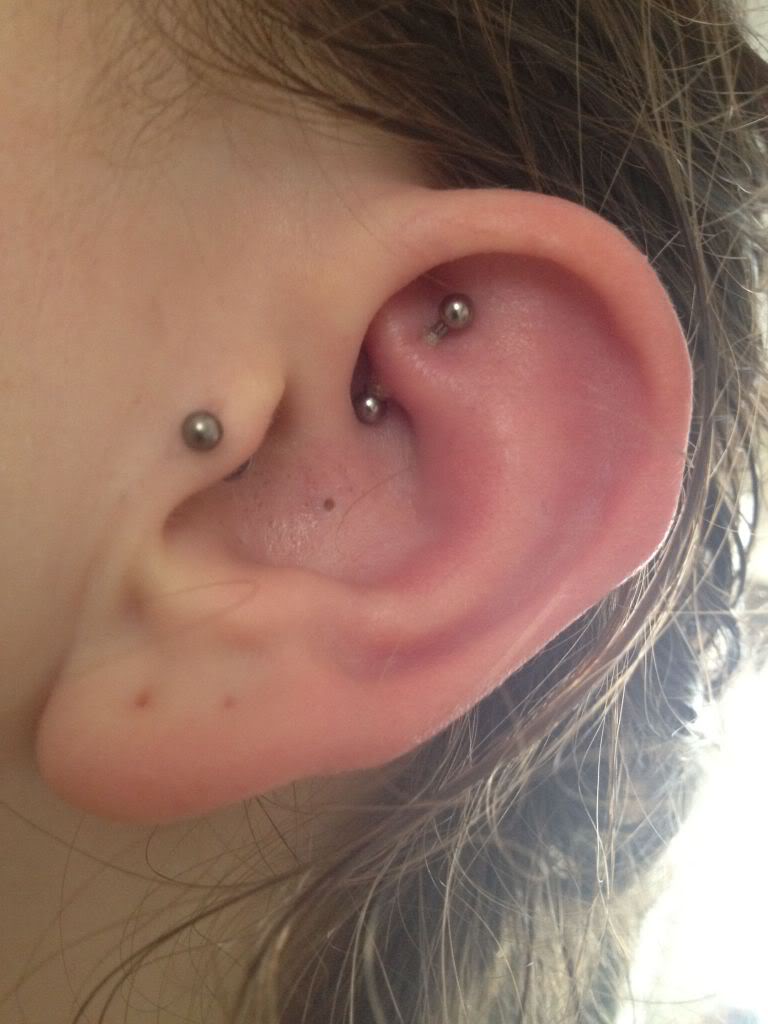 Awesome Left Ear Tragus And Rook Piercing