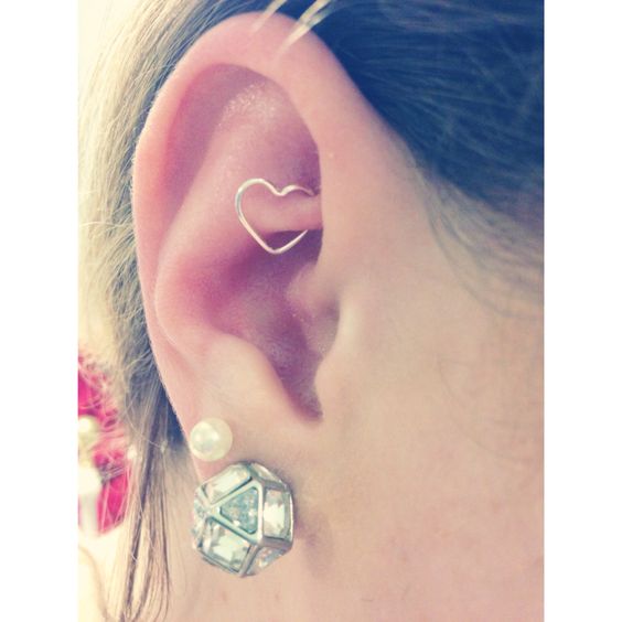 Awesome Lobe Piercing And Heart Rook Piercing Picture