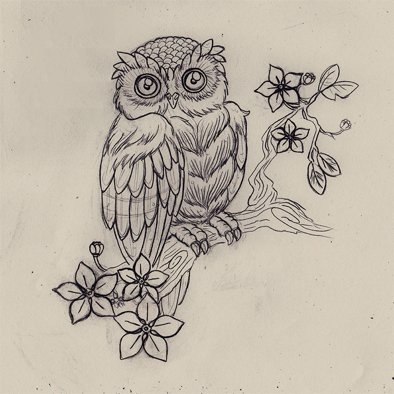 Awesome Owl On Branch Tattoo Design