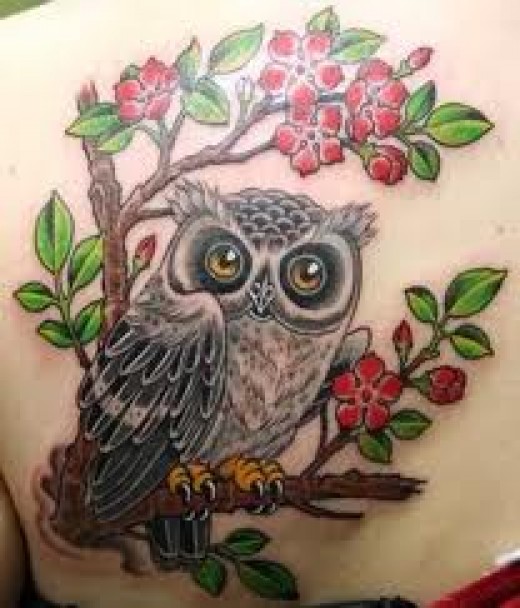 Awesome Owl On Tree Tattoo On Left Back Shoulder