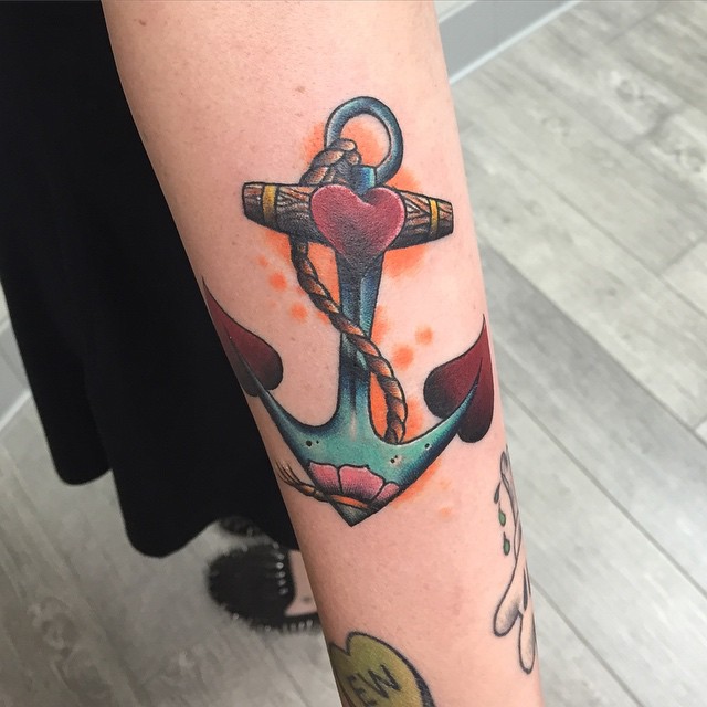 Awesome Traditional Anchor Tattoo On Right Arm