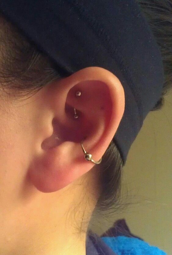 Bead Ring Conch And Rook Piercing With Barbell