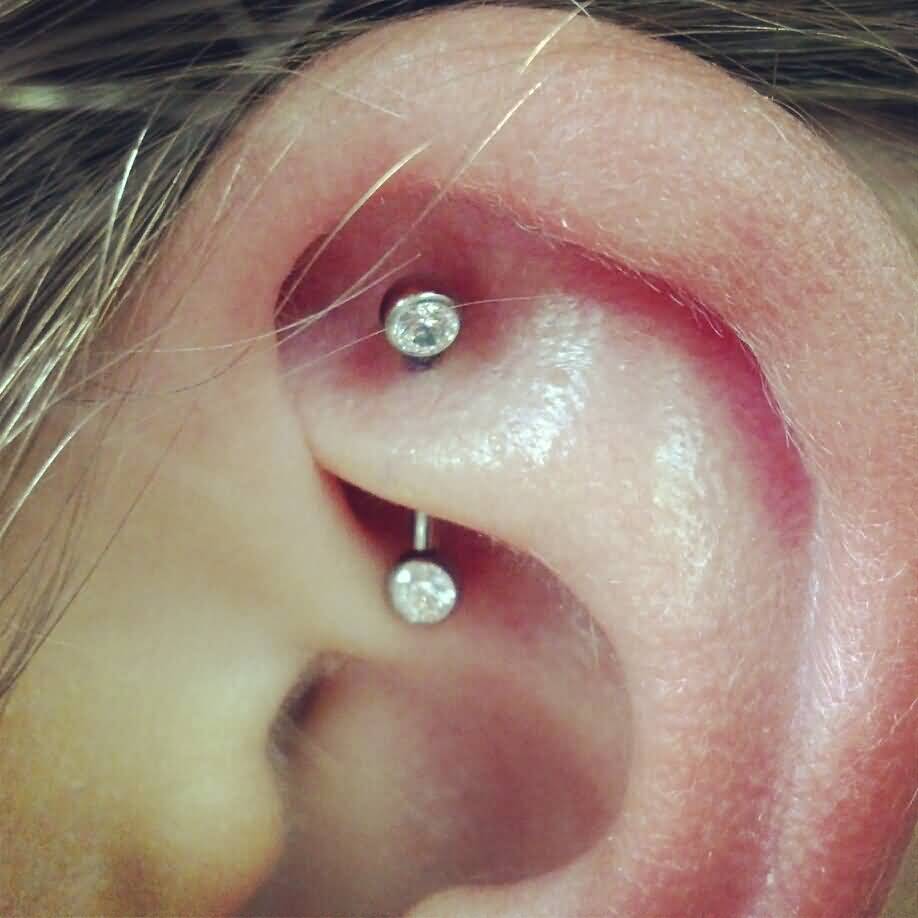 Beautiful Rook Piercing With Small Barbell