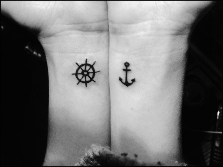 Black Anchor And Ship Wheel Tattoo On Both Wrist